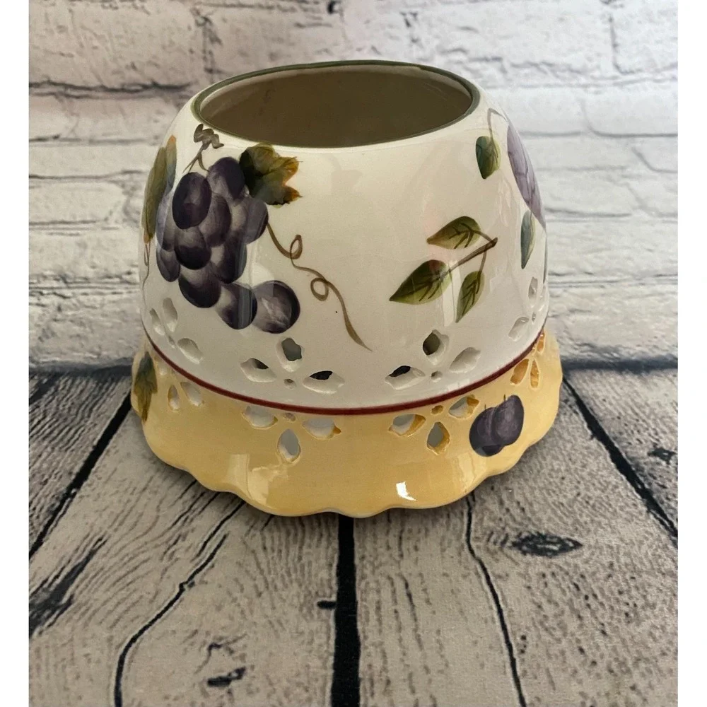 Home Interiors Sonoma Villa Ceramic Candle Jar Shade Fruit Cut Out Cottage‎ Core